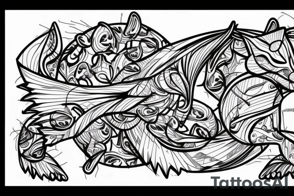 the lines in the trable style have outlines similar to a squirrel that descends down tattoo idea