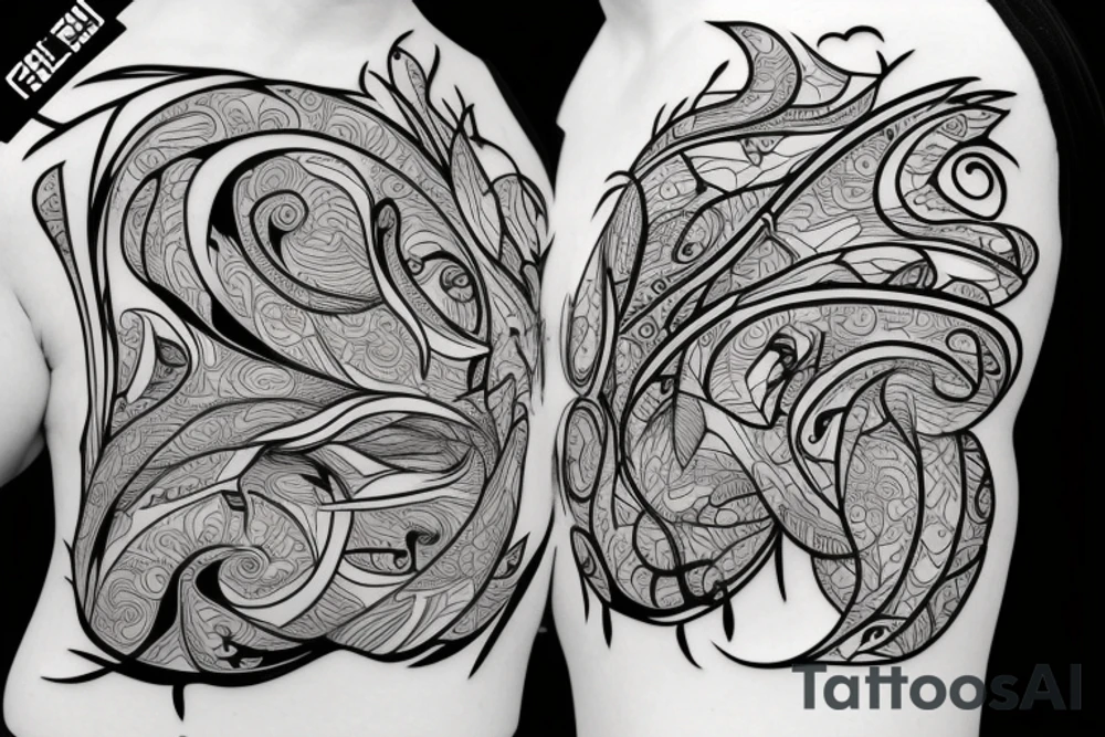 the lines in the trable style have outlines similar to a squirrel that descends down tattoo idea