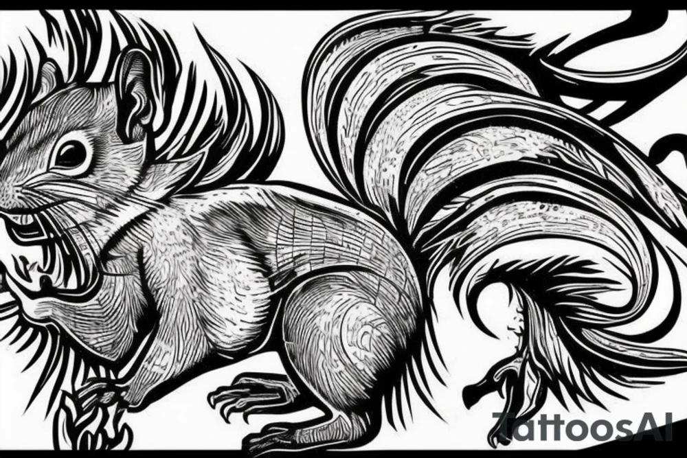 the lines in the trable style have outlines similar to a squirrel that descends down tattoo idea