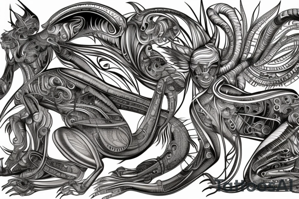 the lines in the trable style have outlines similar to a squirrel that descends down tattoo idea