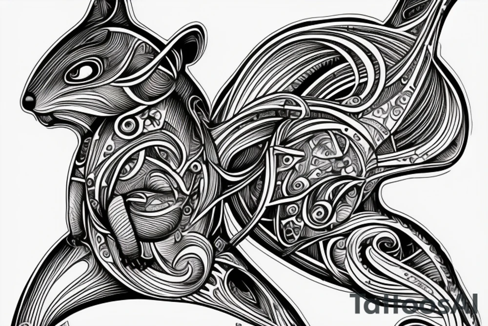 the lines in the trable style have outlines similar to a squirrel that descends down tattoo idea