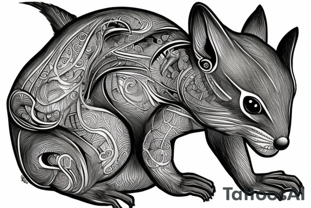 the lines in the trable style have outlines similar to a squirrel that descends down tattoo idea