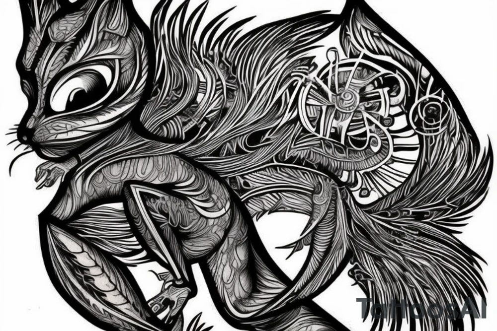 the lines in the trable style have outlines similar to a squirrel that descends down tattoo idea