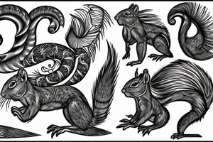the lines in the trable style are shaped like a squirrel that goes down the arm tattoo idea