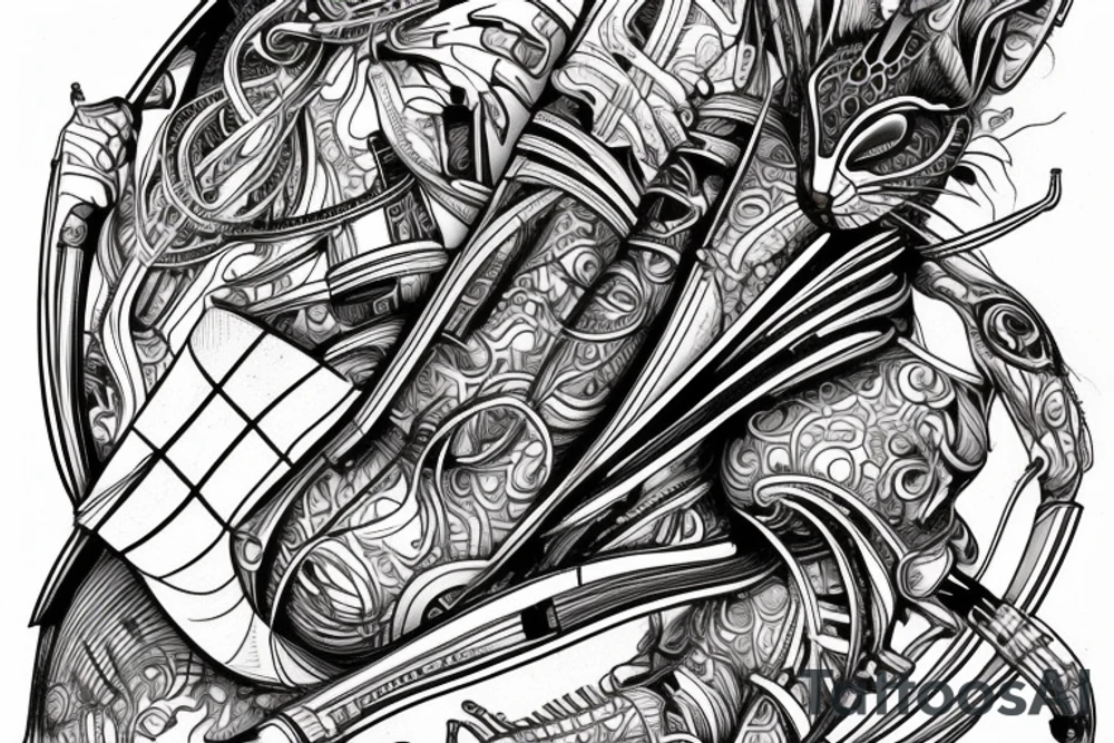 the lines in the trable style are shaped like a squirrel that goes down the arm tattoo idea