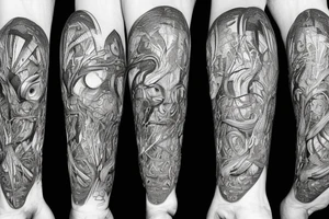 the lines in the trable style are shaped like a squirrel that goes down a tree and tries to reach a nut tattoo idea