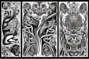 the lines in the trable style are shaped like a squirrel that goes down a tree and tries to reach a nut tattoo idea