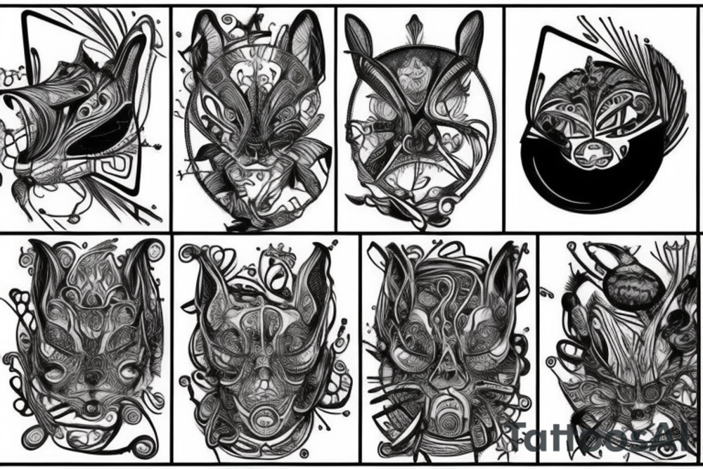 the lines in the trable style are shaped like a squirrel that goes down a tree and tries to reach a nut tattoo idea