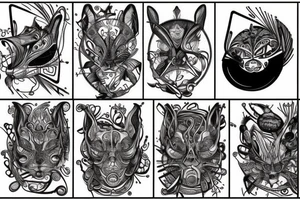 the lines in the trable style are shaped like a squirrel that goes down a tree and tries to reach a nut tattoo idea