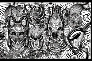 the lines in the trable style are shaped like a squirrel that goes down a tree tattoo idea