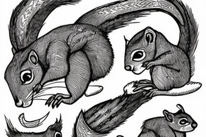 the lines in the trable style are shaped like a squirrel that goes down a tree tattoo idea