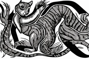 the lines in the trable style are shaped like a squirrel that goes down a tree tattoo idea