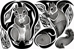 the lines in the trable style are shaped like a squirrel that goes down a tree tattoo idea