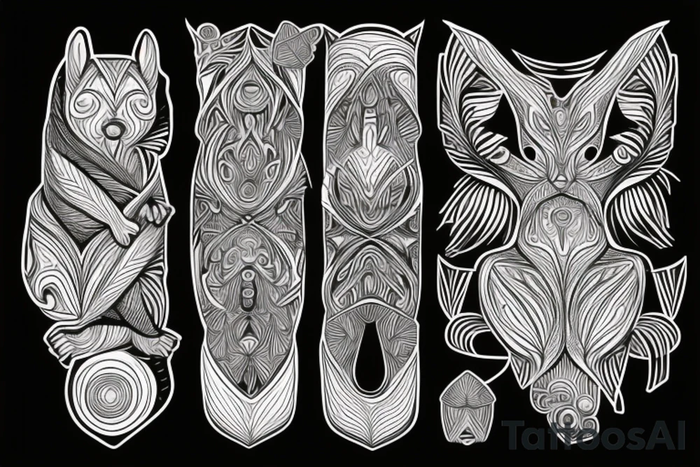 the lines in the trable style are shaped like a squirrel that goes down a tree tattoo idea