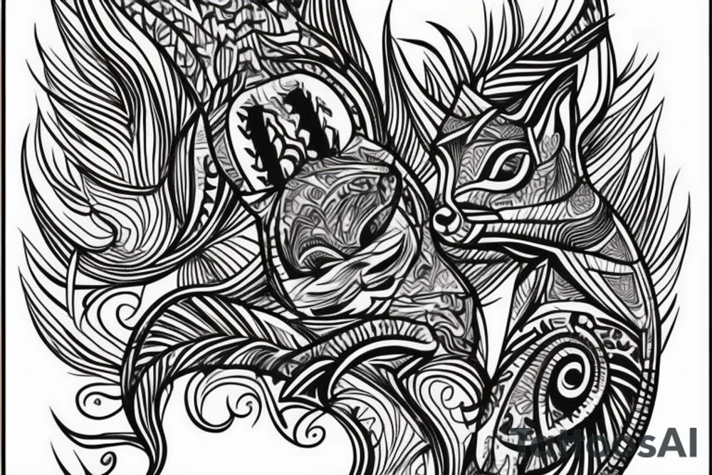 the lines in the trable style are shaped like a squirrel that goes down a tree tattoo idea