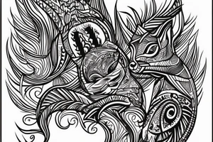 the lines in the trable style are shaped like a squirrel that goes down a tree tattoo idea