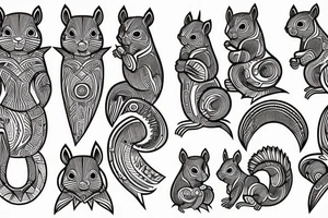 the lines in the trable style are shaped like a squirrel that goes down a tree tattoo idea