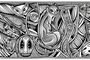 the lines in the trable style are shaped like a squirrel that goes down a tree tattoo idea