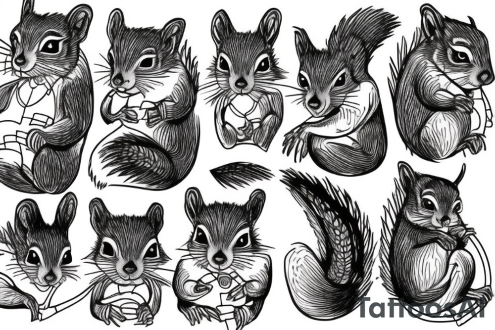 the lines in the trable style are shaped like a squirrel that goes down a tree tattoo idea