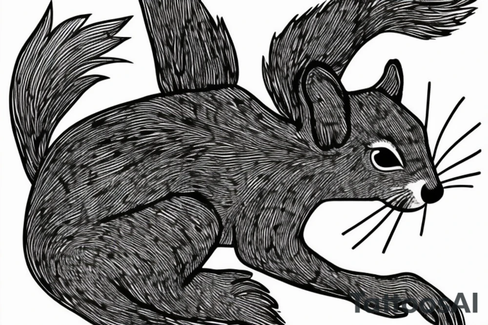 the lines in the trable style are shaped like a squirrel that goes down a tree tattoo idea