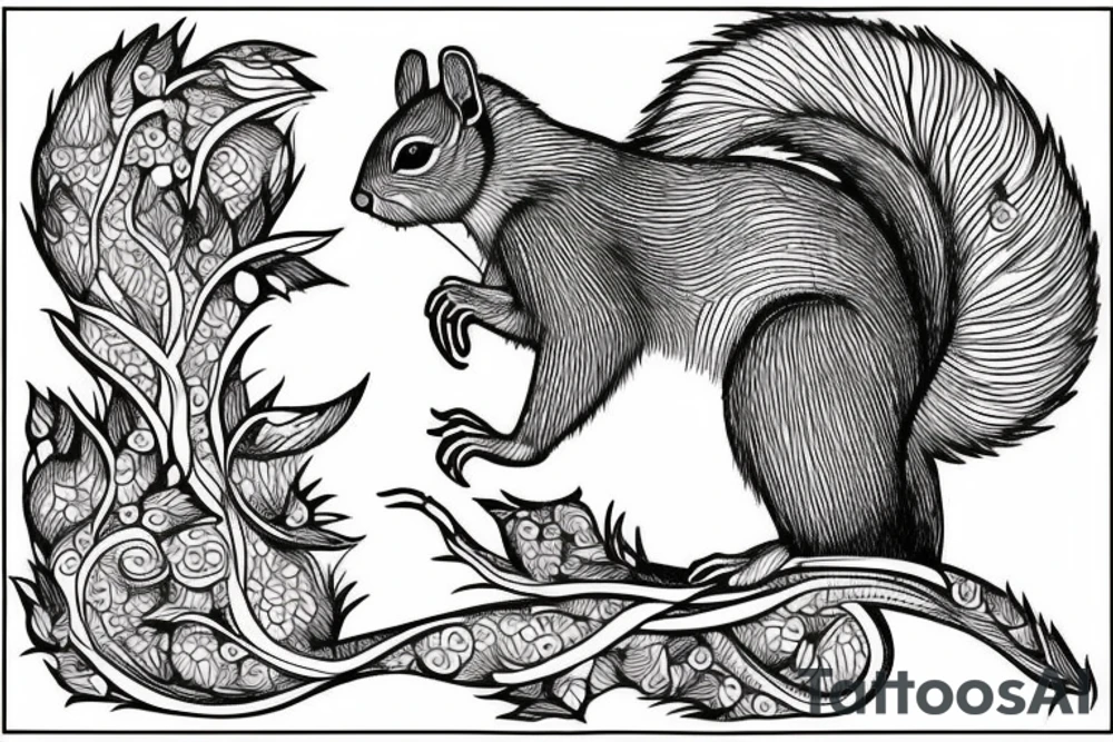 the lines in the trable style are shaped like a squirrel that goes down a tree tattoo idea