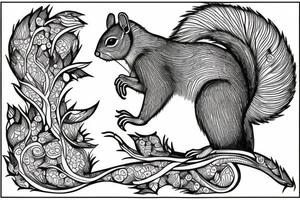 the lines in the trable style are shaped like a squirrel that goes down a tree tattoo idea