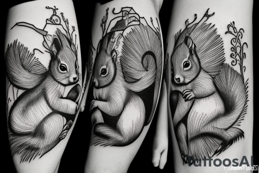 the squirrel which consists of sharp lines in the style of trouble goes down for the nut tattoo idea
