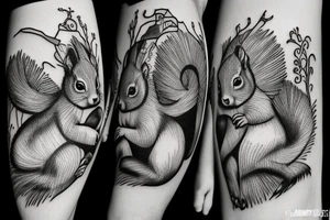the squirrel which consists of sharp lines in the style of trouble goes down for the nut tattoo idea