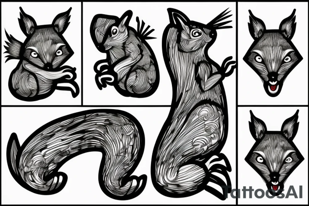 the squirrel which consists of sharp lines in the style of trouble goes down for the nut tattoo idea