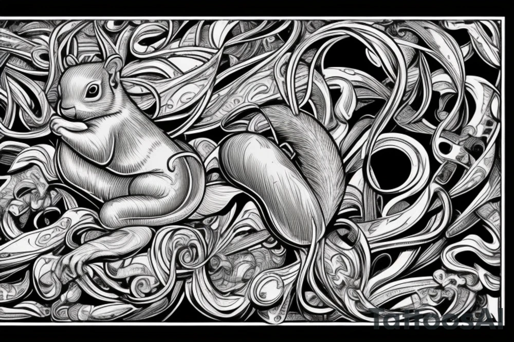 the interlacing of the line in the trable style, the contour resembles a squirrel that goes down for a nut tattoo idea