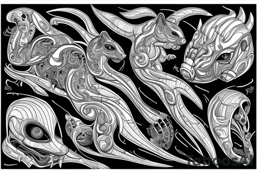 the interlacing of the line in the trable style, the contour resembles a squirrel that goes down for a nut tattoo idea
