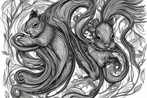 the interlacing of the line in the trable style, the contour resembles a squirrel that goes down for a nut tattoo idea