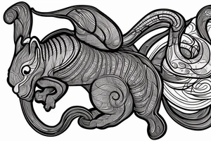 the interlacing of the line in the trable style, the contour resembles a squirrel that goes down for a nut tattoo idea