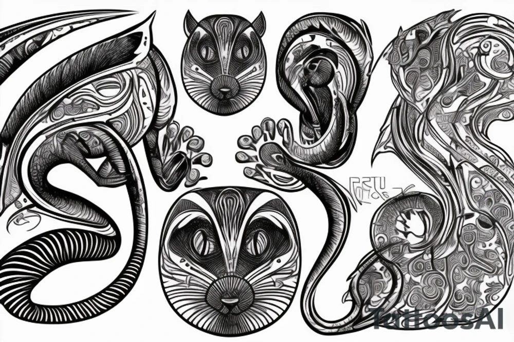 the interlacing of the line in the trable style, the contour resembles a squirrel that goes down for a nut tattoo idea