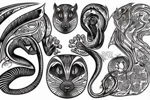 the interlacing of the line in the trable style, the contour resembles a squirrel that goes down for a nut tattoo idea