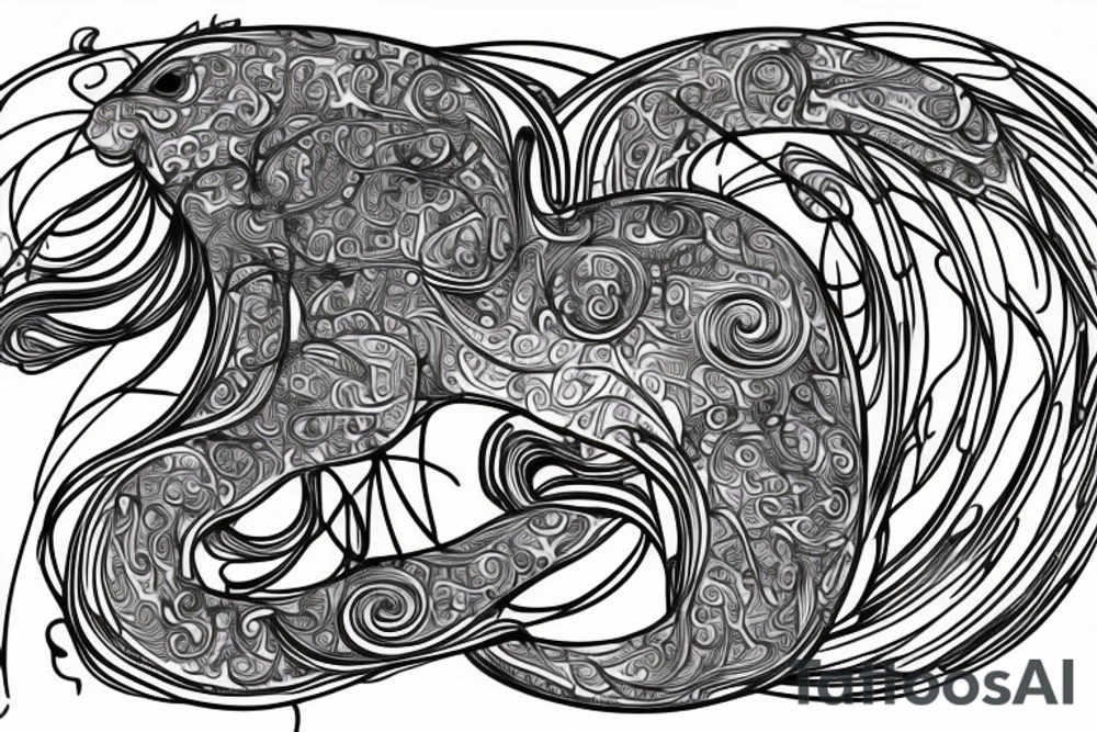the interlacing of the line in the trable style, the contour resembles a squirrel that goes down for a nut tattoo idea