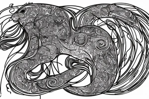 the interlacing of the line in the trable style, the contour resembles a squirrel that goes down for a nut tattoo idea