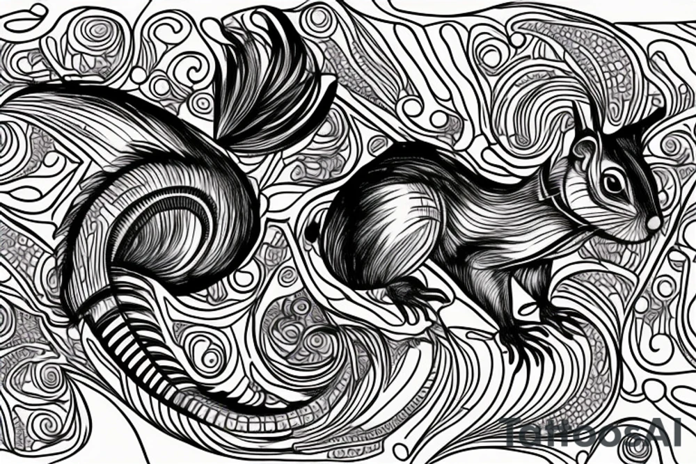 the interlacing of the line in the trable style, the contour resembles a squirrel that goes down for a nut tattoo idea