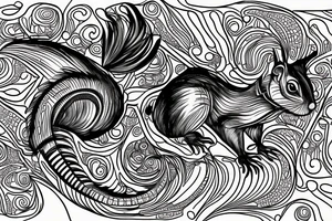 the interlacing of the line in the trable style, the contour resembles a squirrel that goes down for a nut tattoo idea