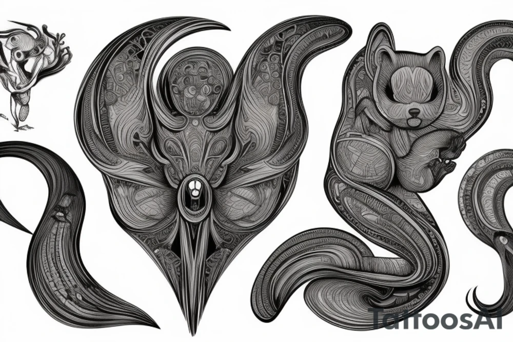 the interlacing of the line in the trable style, the contour resembles a squirrel that goes down for a nut tattoo idea