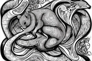 the interlacing of the line in the trable style, the contour resembles a squirrel that goes down for a nut tattoo idea