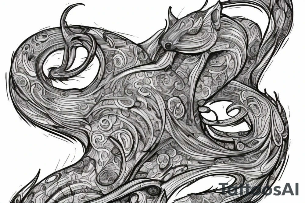 the interlacing of the line in the trable style, the contour resembles a squirrel that goes down for a nut tattoo idea
