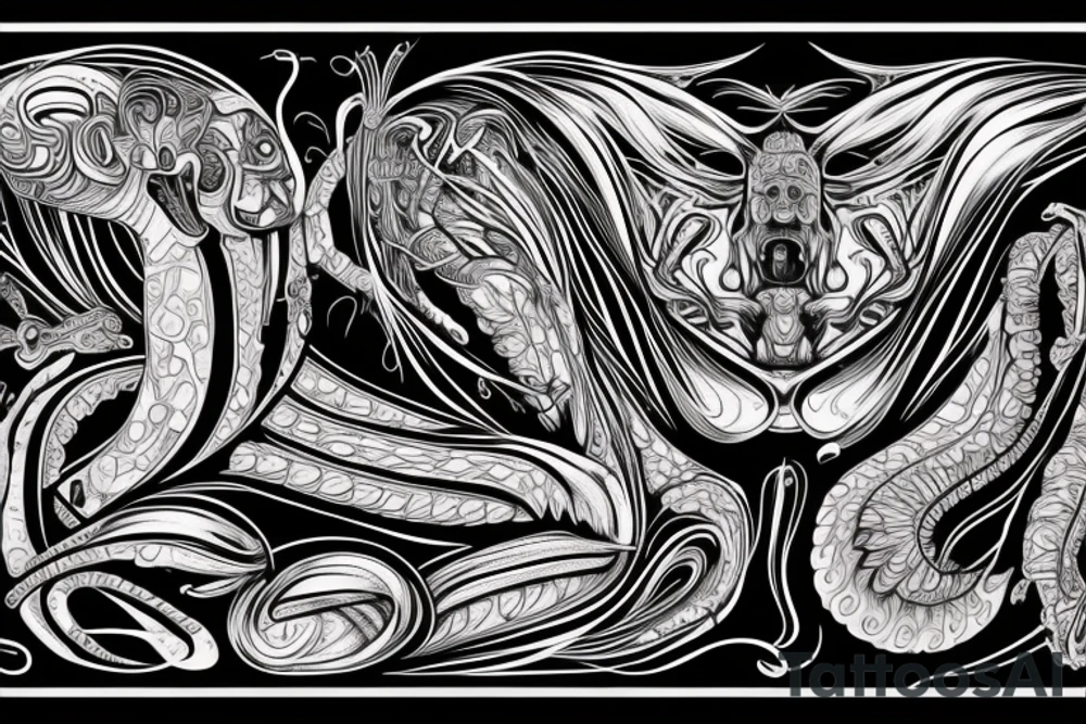 the interlacing of the line in the trable style, the contour resembles a squirrel that goes down for a nut tattoo idea