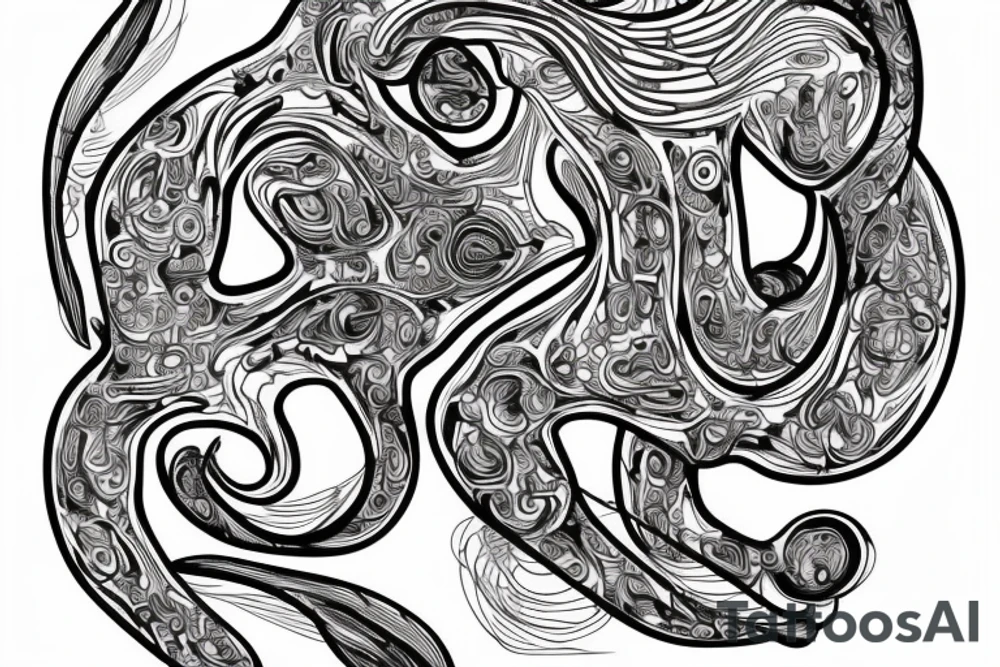 the interlacing of the line in the trable style, the contour resembles a squirrel that goes down for a nut tattoo idea