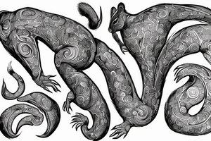 the interlacing of the line in the trable style, the contour resembles a squirrel that goes down for a nut tattoo idea