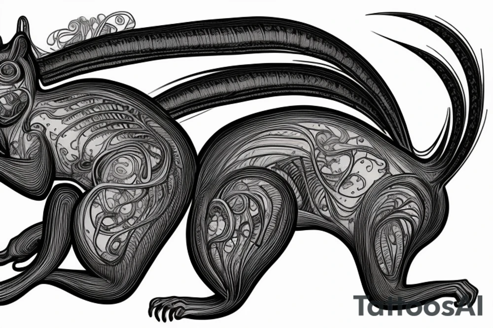 the interlacing of the line, the contour resembles a squirrel that goes down for a nut tattoo idea