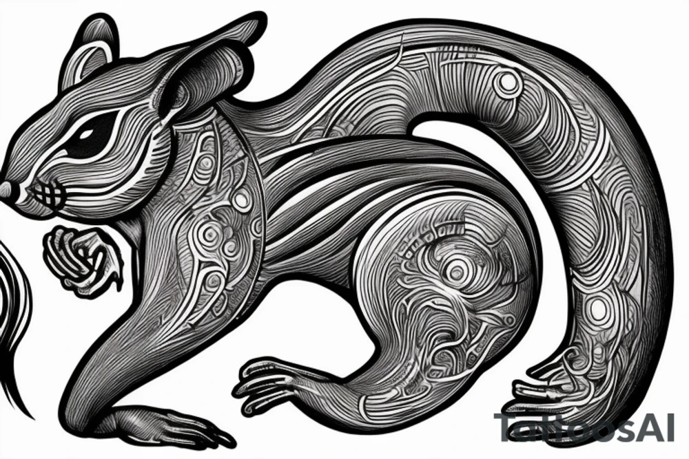 the interlacing of the line, the contour resembles a squirrel that goes down for a nut tattoo idea