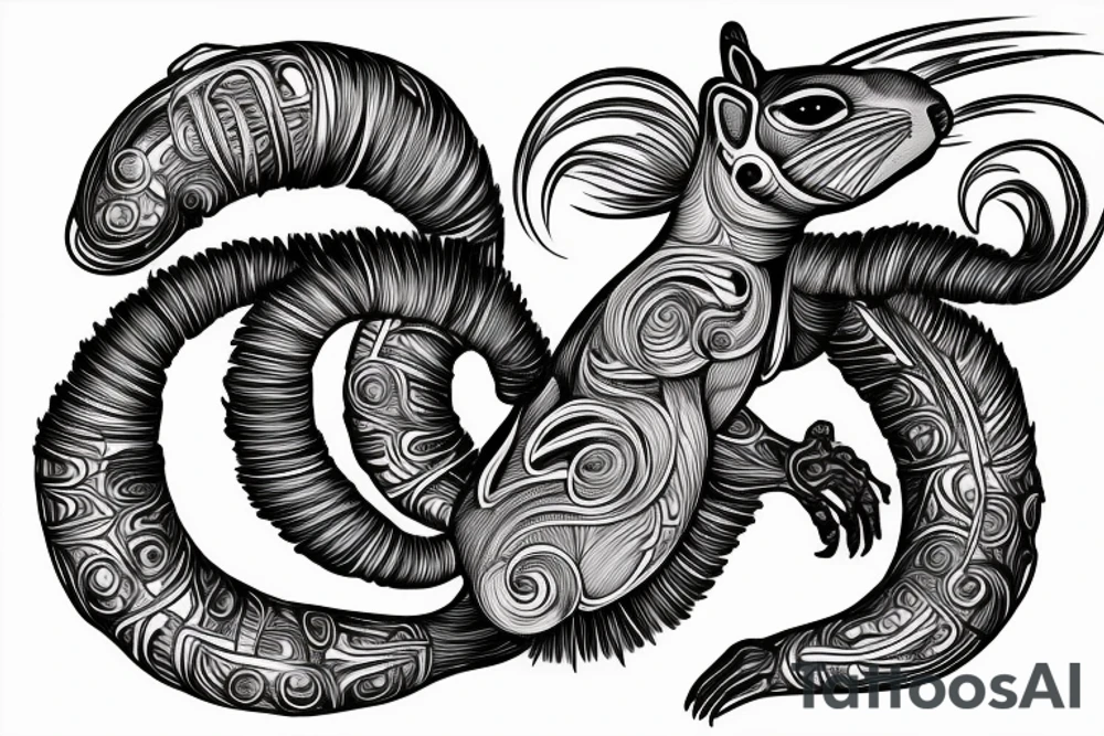 the interlacing of the line, the contour resembles a squirrel that goes down for a nut tattoo idea