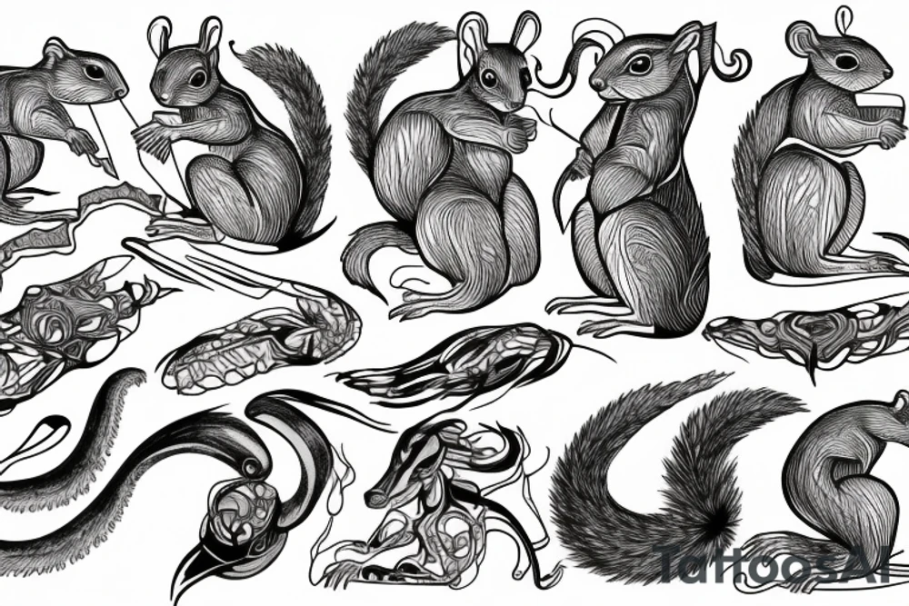 the interlacing of the line, the contour resembles a squirrel that goes down for a nut tattoo idea