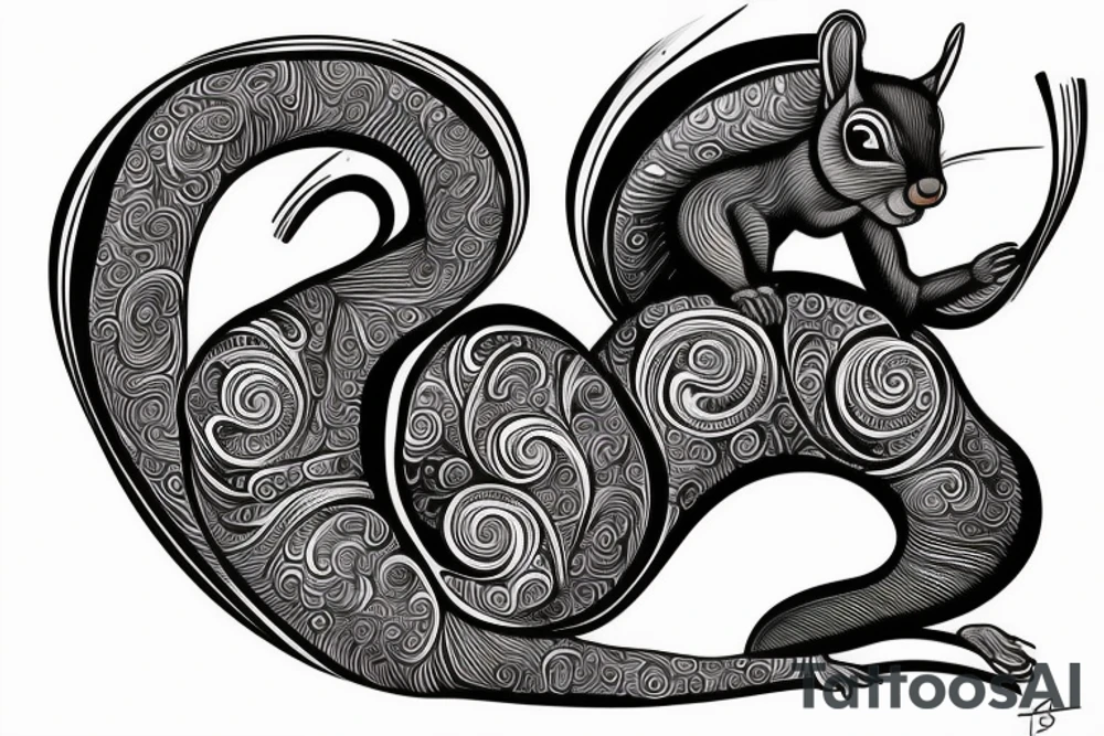 the interlacing of the line, the contour resembles a squirrel that goes down for a nut tattoo idea